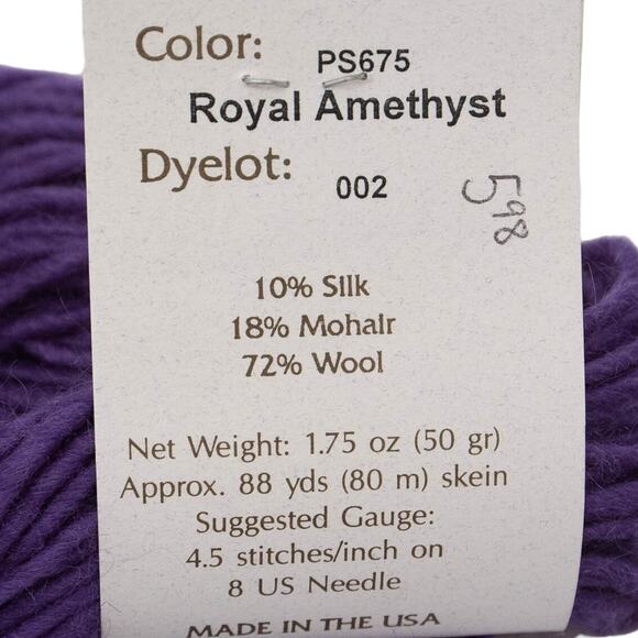 Prairie Silks Royal Amethyst Silk Mohair Wool Blend Yarn - Picture 3 of 5